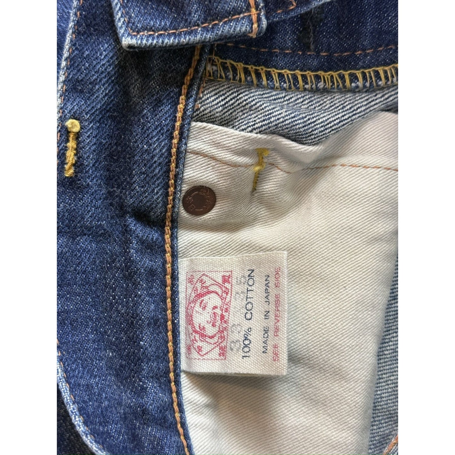 Evisu jeans daicock big logo yellow selvedge denim
