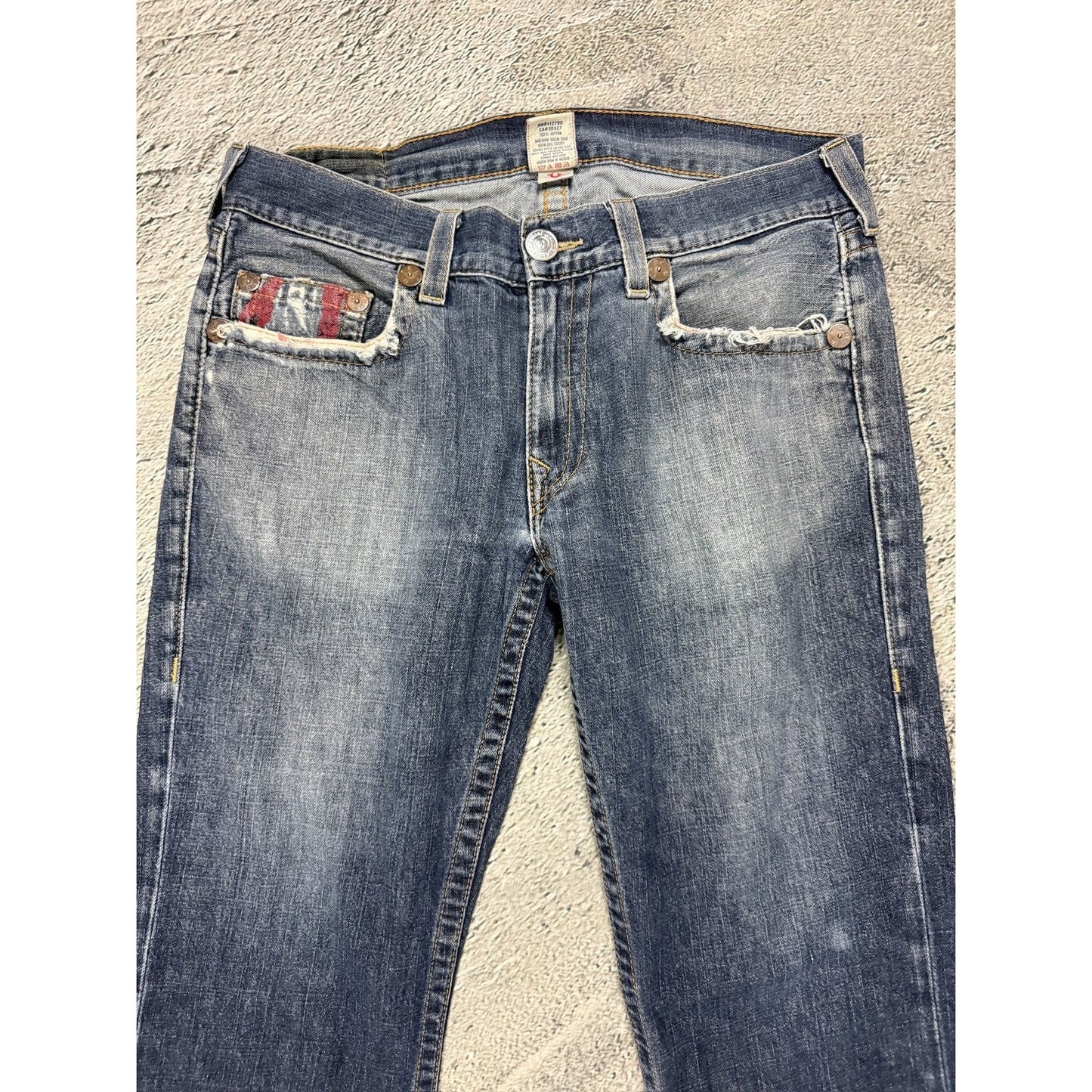 True Religion vintage blue jeans big logo Red painted