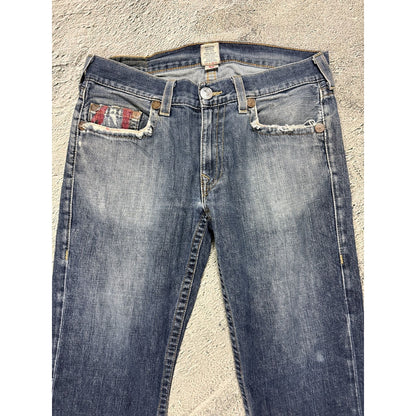 True Religion vintage blue jeans big logo Red painted
