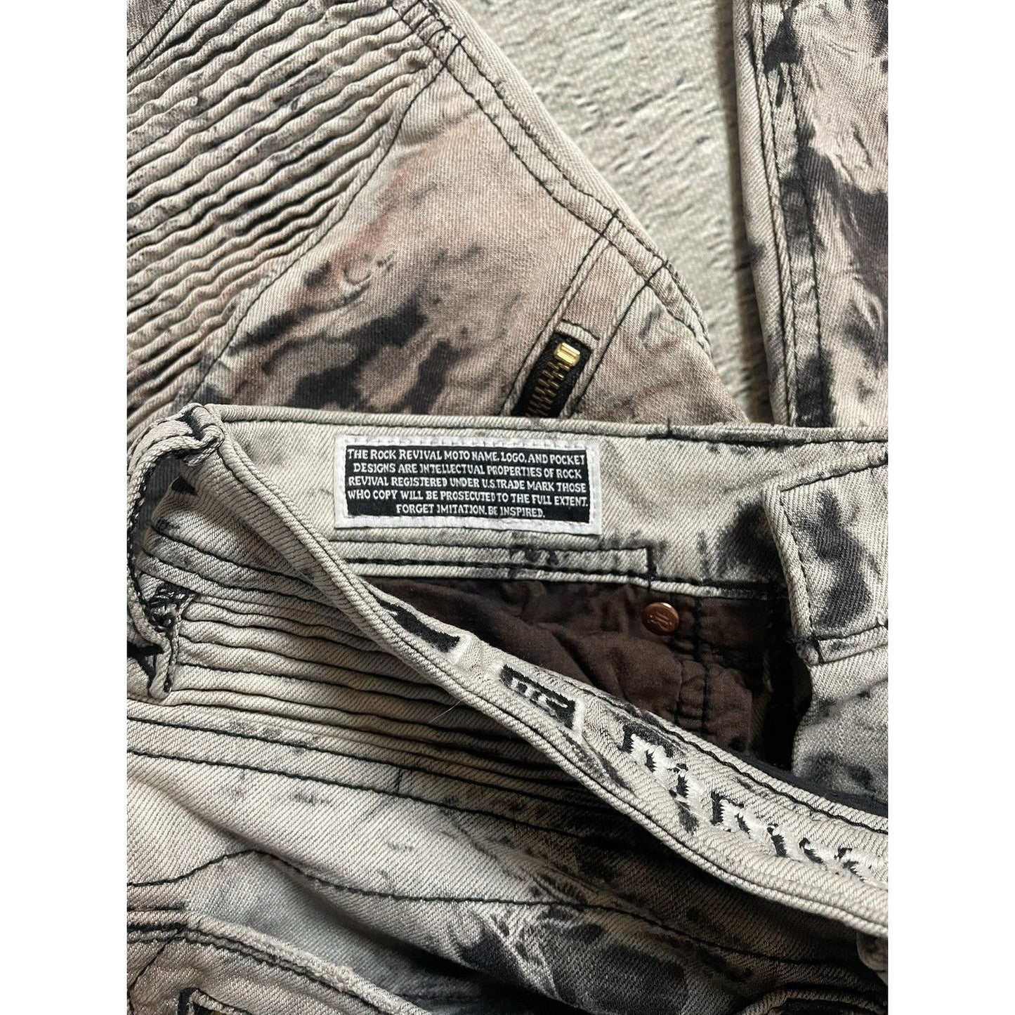 Rock Revival vintage jeans moto biker Y2K slim beige black