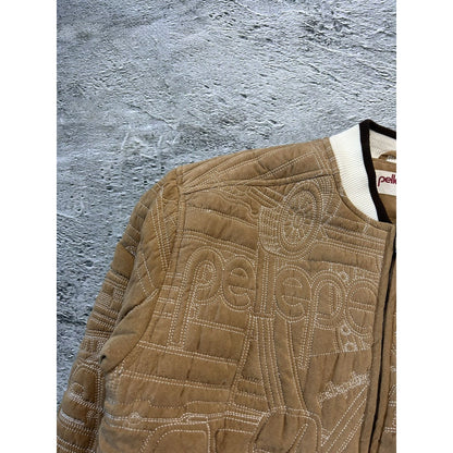 Pelle Pelle jacket big logo 90s brown bomber varsity quilted