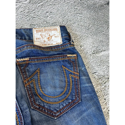 True Religion navy jeans thick stitching Bobby big QT