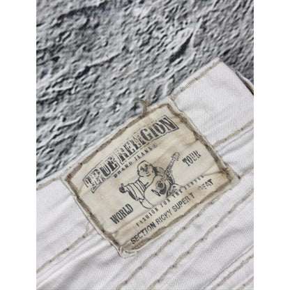 True Religion white jeans beige stitching Ricky Super T
