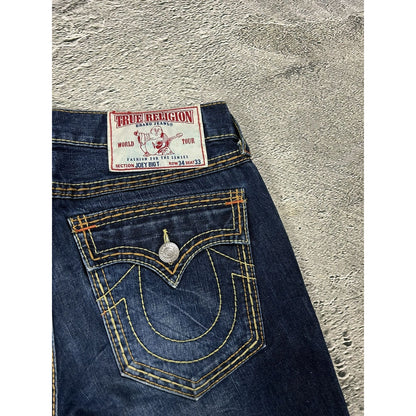 True Religion jorts denim shorts navy stitching Ricky