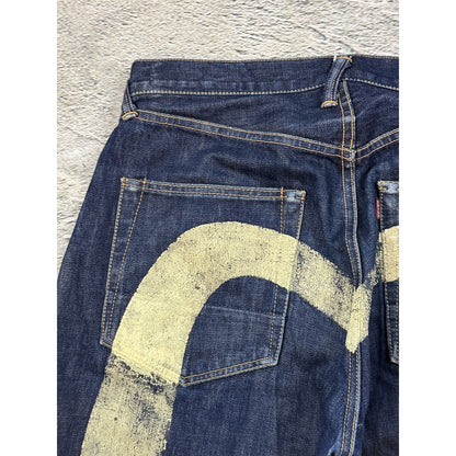 Evisu jeans white daicock big logo blue selvedge denim