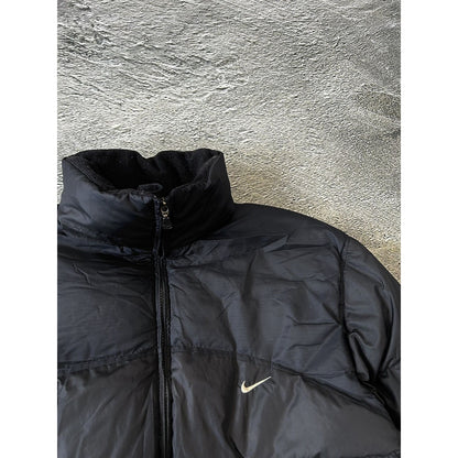 Nike puffer jacket black vintage small swoosh Y2K