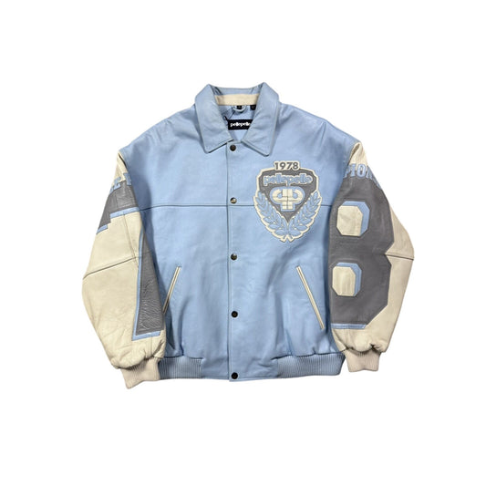 Pelle Pelle leather jacket white blue big logo turquoise