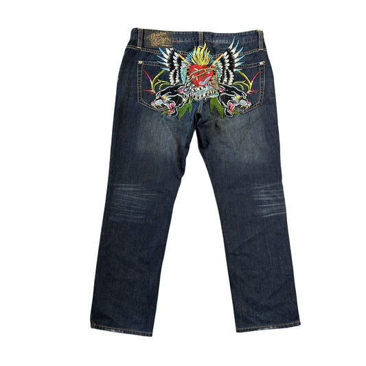 Ed Hardy Christian Audigier vintage jeans big logo pants