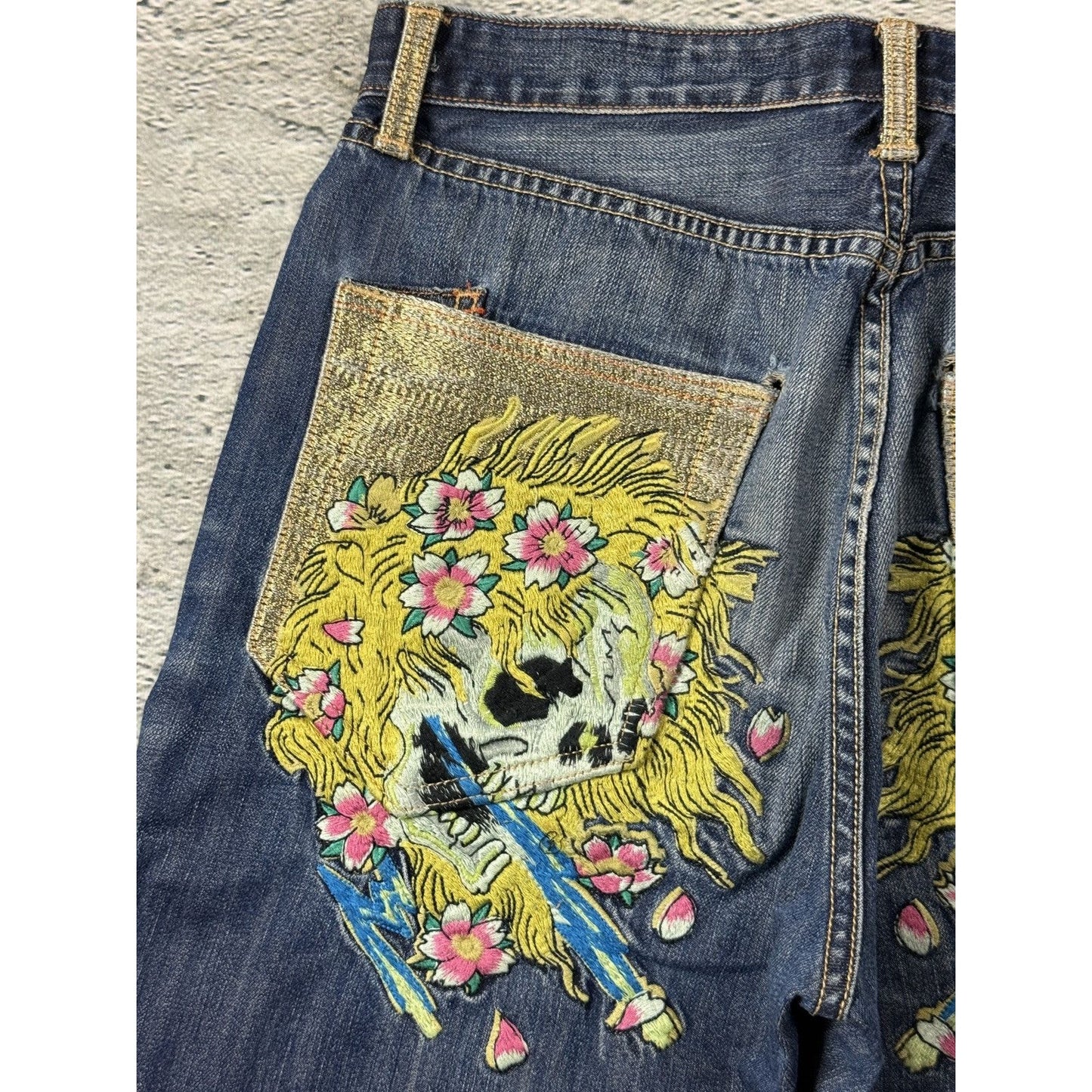 Ed Hardy vintage jeans skull embroidered big logo pants