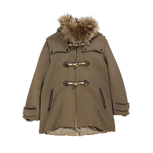 Sandro coat heavy wool khaki green hooded with fur