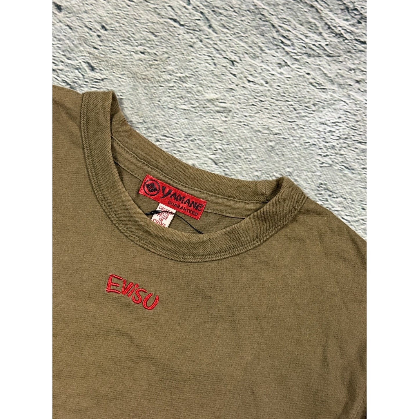 Evisu Yamane t-shirt vintage embriodered logo khaki