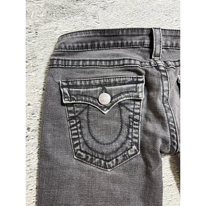 True Religion jeans grey black thick stitching flared Joey