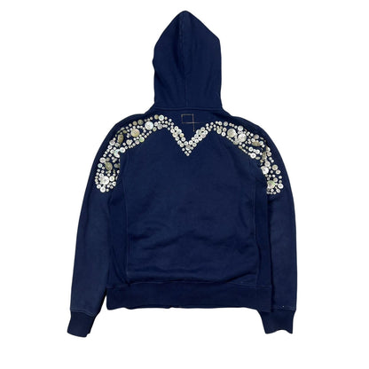 Evisu zip hoodie buttons big log navy logo hoodie