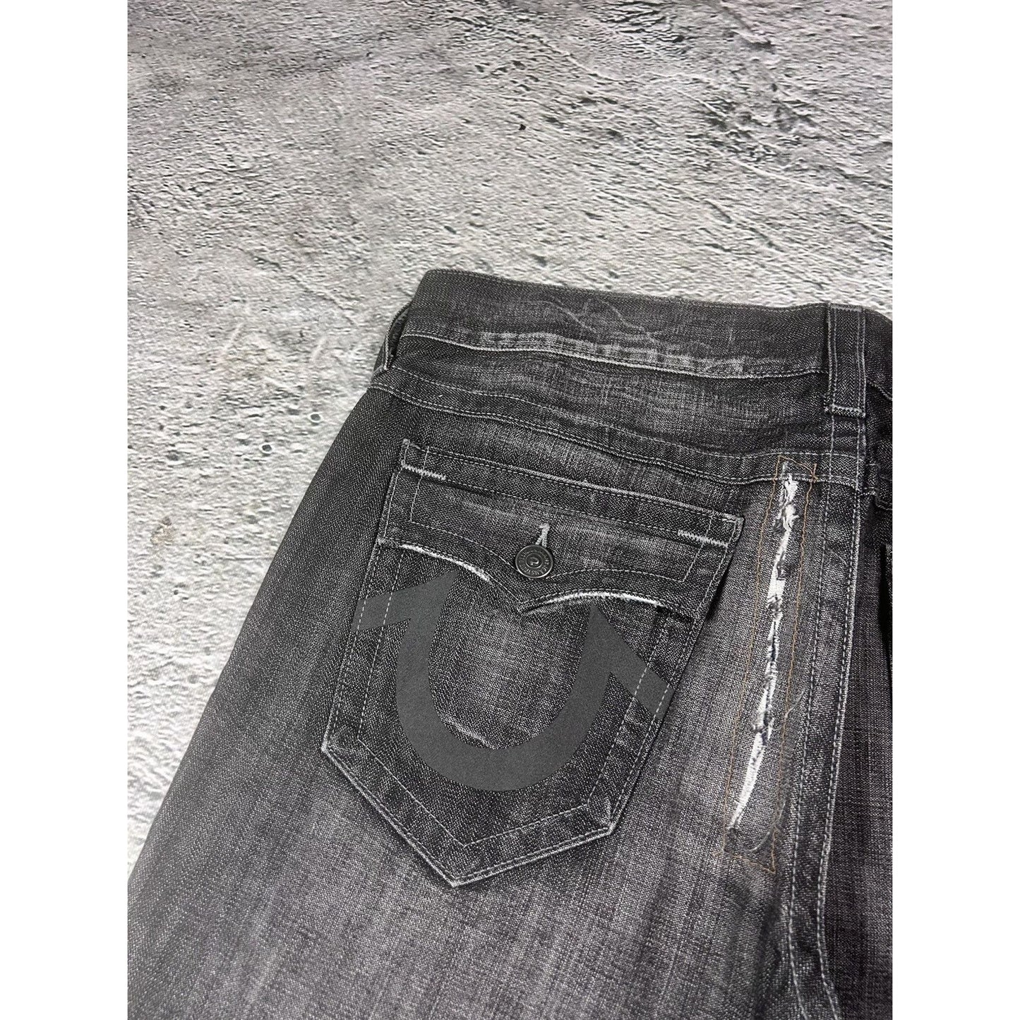 True Religion black dark grey jeans geno reflective