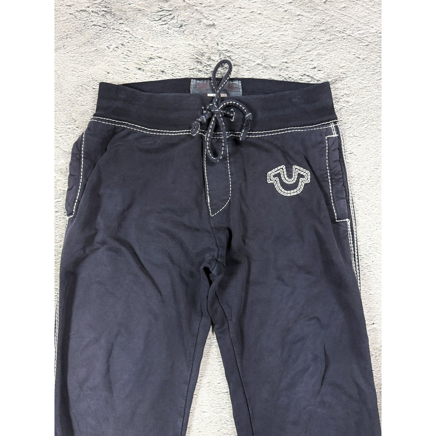 True Religion sweatpants black white stitching vintage style
