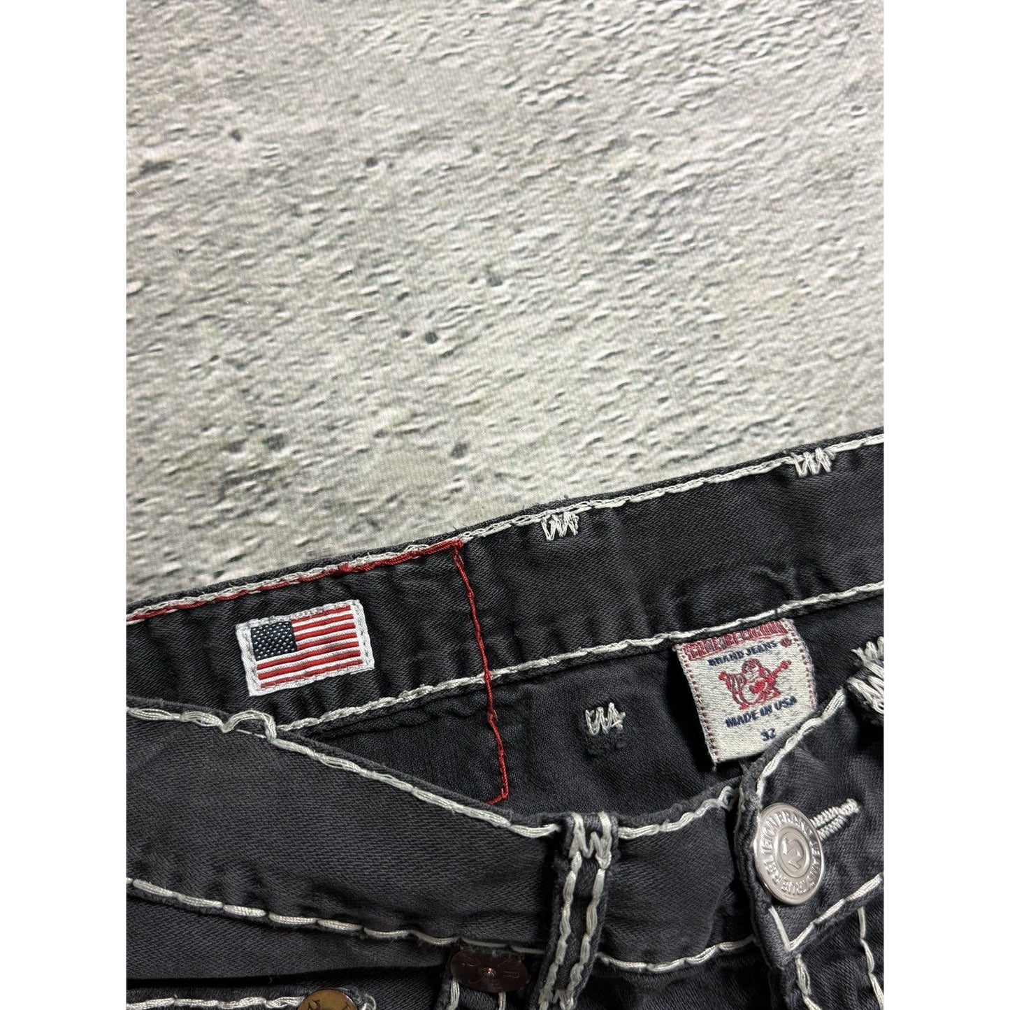 True Religion black jeans white thick stitching Y2K Straight