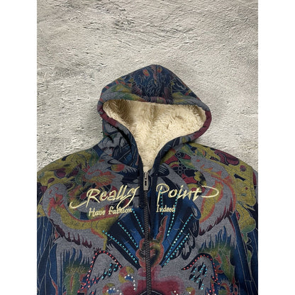 Really Point Y2K vintage zip hoodie navy fur Ed Hardy