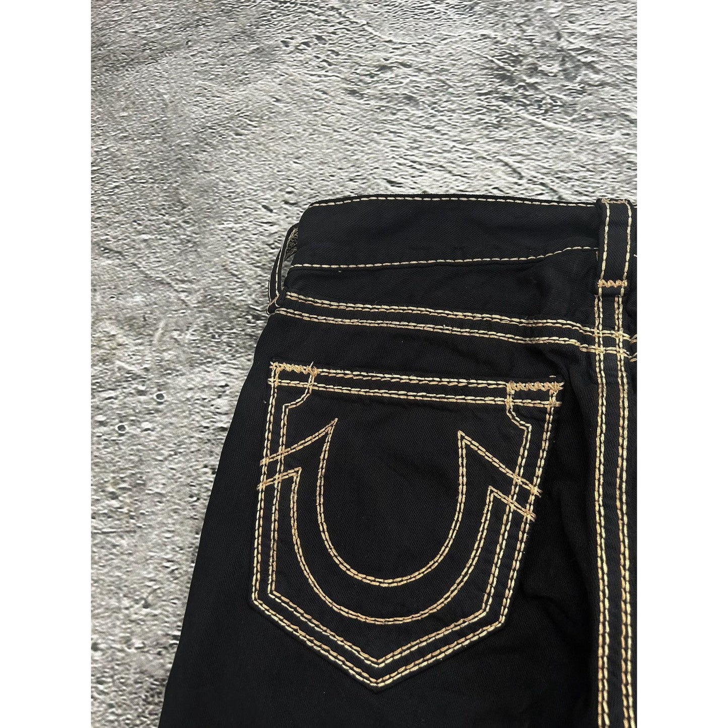 True Religion vintage black jeans gold double stitching