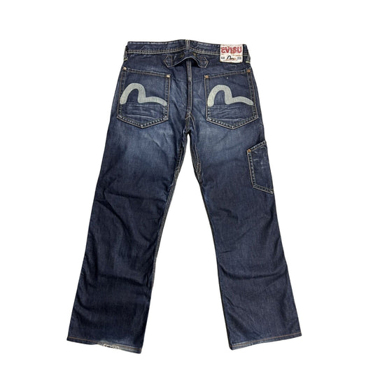 Evisu EU ED jeans vintage denim pants cargo navy blue Y2K
