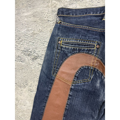 Evisu jeans daicock leather brown big logo navy raw Selvedge
