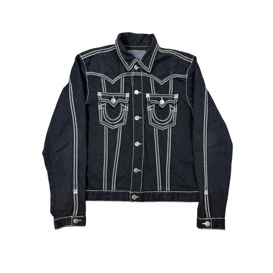 True Religion denim jacket black white thick stitching