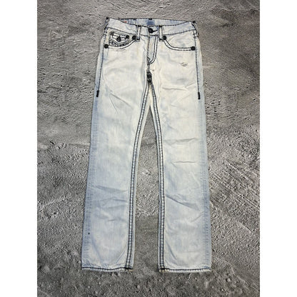 True Religion vintage baby blue white jeans black stitching