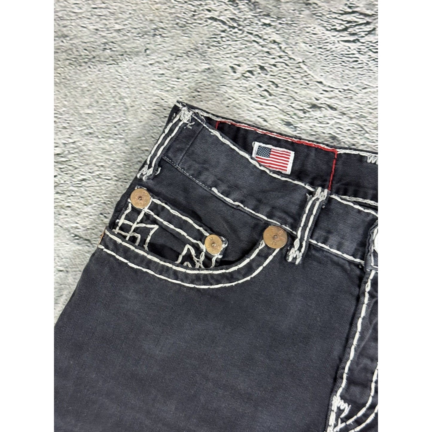 True Religion black jeans white thick stitching Y2K Logan