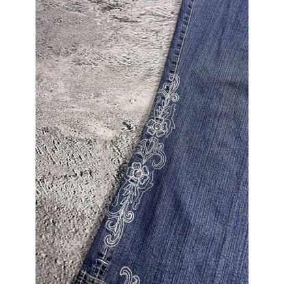 Y2K jeans flared floral embroidery rhinestone