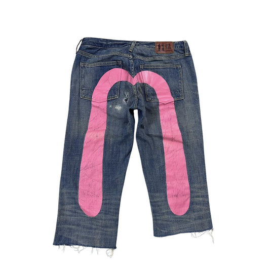 Evisu jorts daicock big logo vintage pink jeans shorts