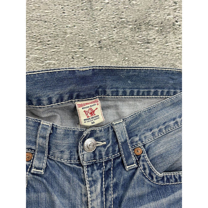 True Religion blue jeans white thick stitching straight Y2K