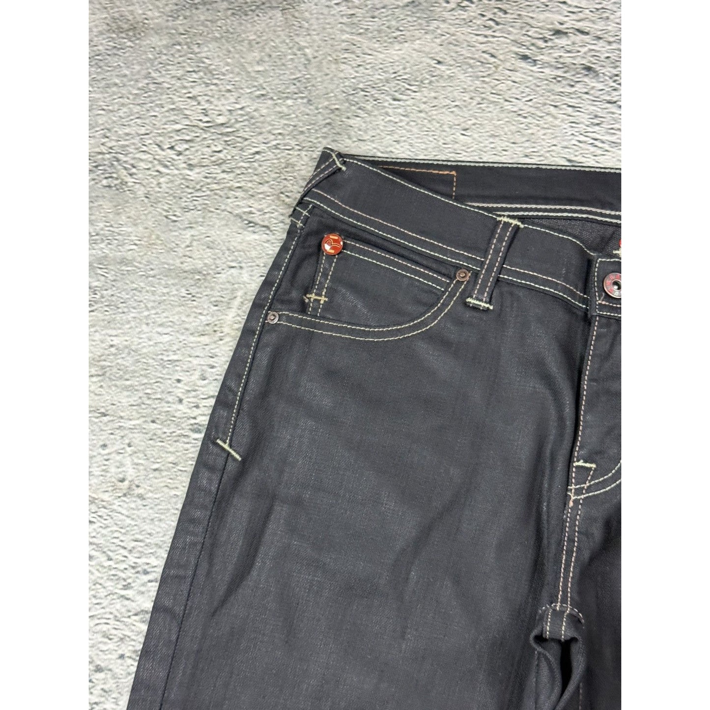 Evisu x Puma vintage waxed black jeans seagulls Y2K