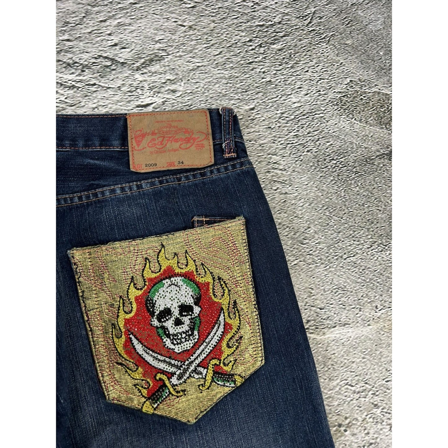 Ed Hardy Christian Audigier vintage jeans big logo pants