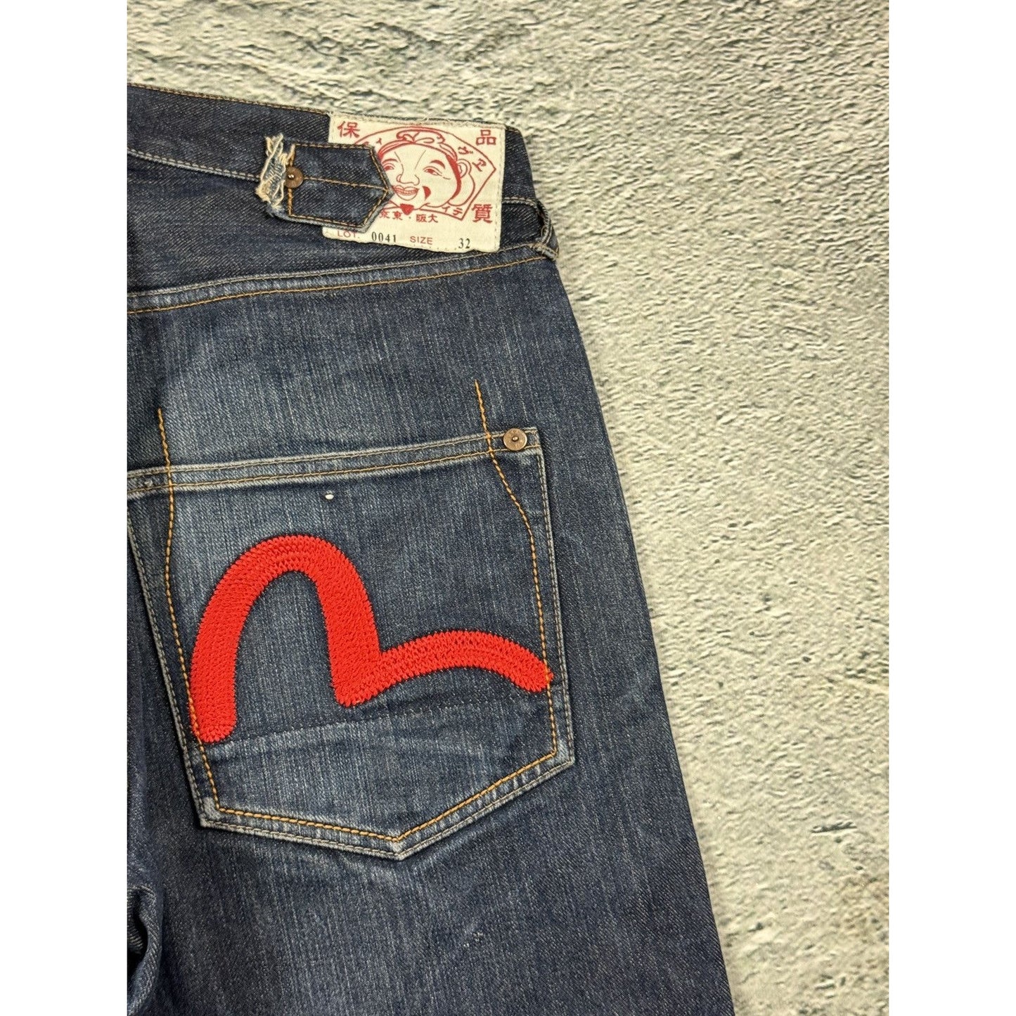 Evisu jeans red logo selvedge navy raw denim vintage