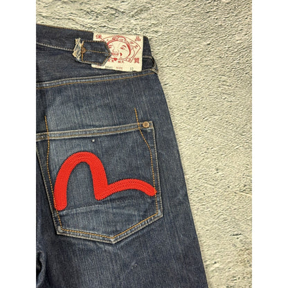 Evisu jeans red logo selvedge navy raw denim vintage