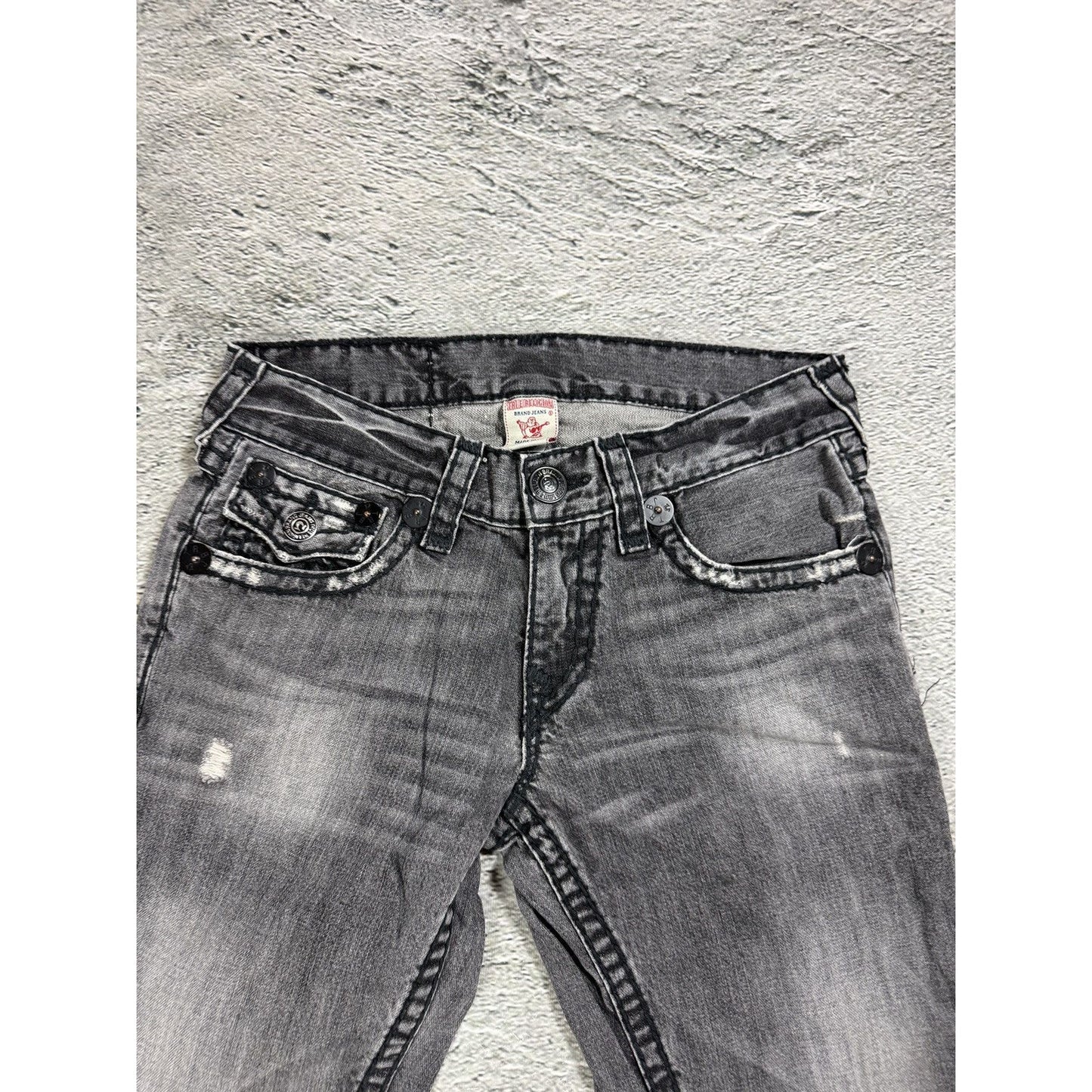 True Religion jeans grey black thick stitching Billy bootcut