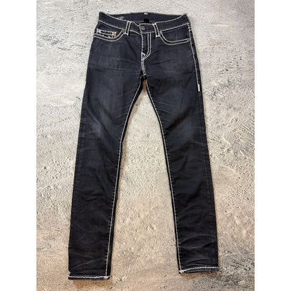 True Religion black jeans Rocco white thick stitching Y2K slim