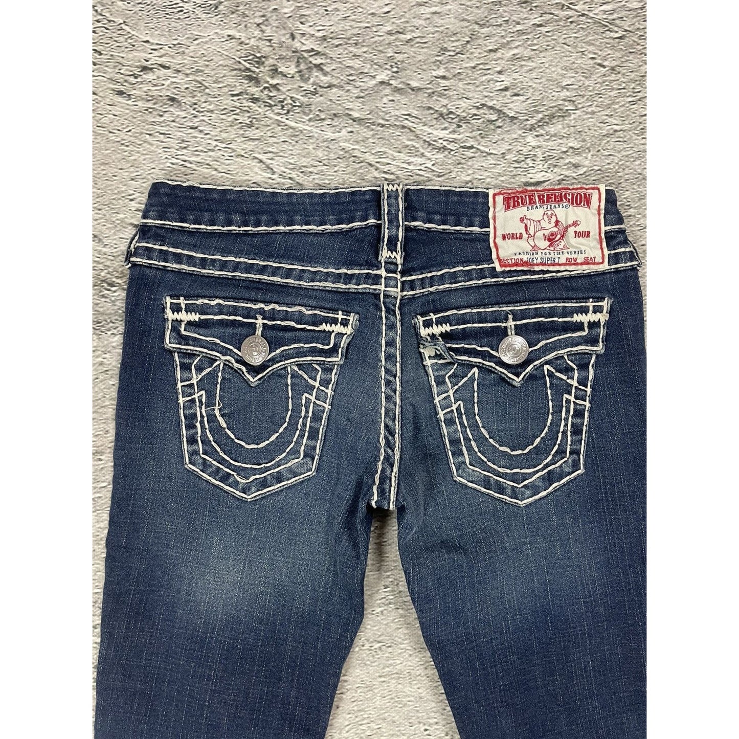 True Religion blue jeans flared bootcut white stitching Joey