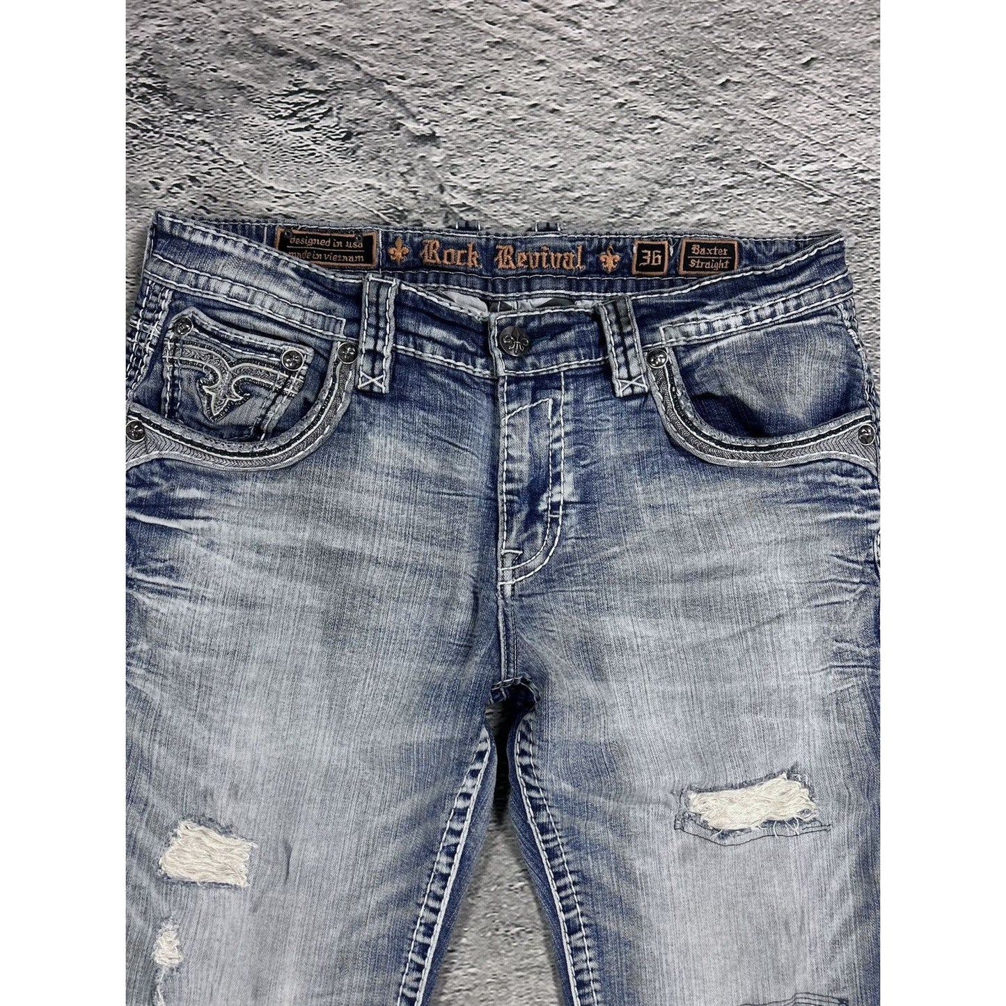 Rock Revival vintage baby blue jeans Y2K straight jamon