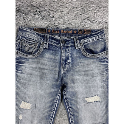 Rock Revival vintage baby blue jeans Y2K straight jamon