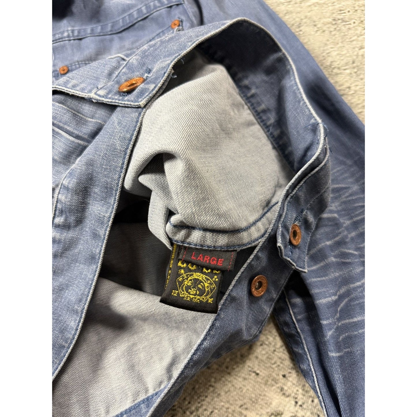 Evisu Japan vintage denim trucker jacket blue washed seagull