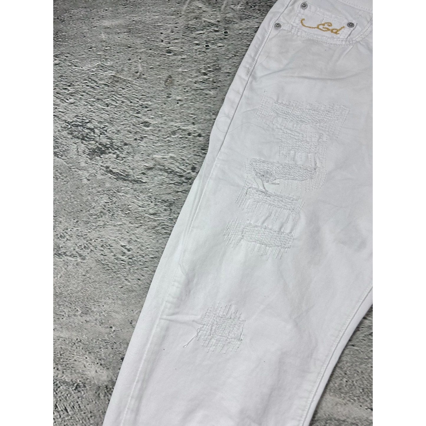 Ed Hardy white vintage jeans skull embroidered pants flowers