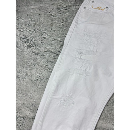 Ed Hardy white vintage jeans skull embroidered pants flowers