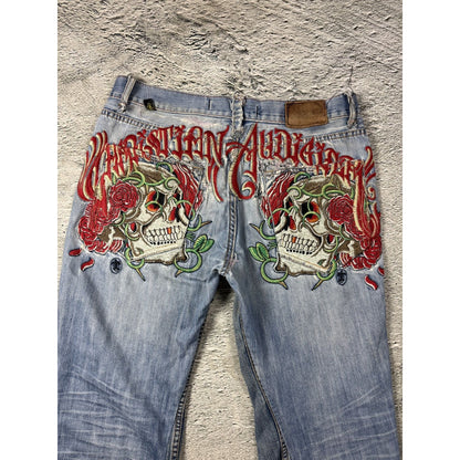 Ed Hardy Christian Audigier vintage jeans skeleton roses