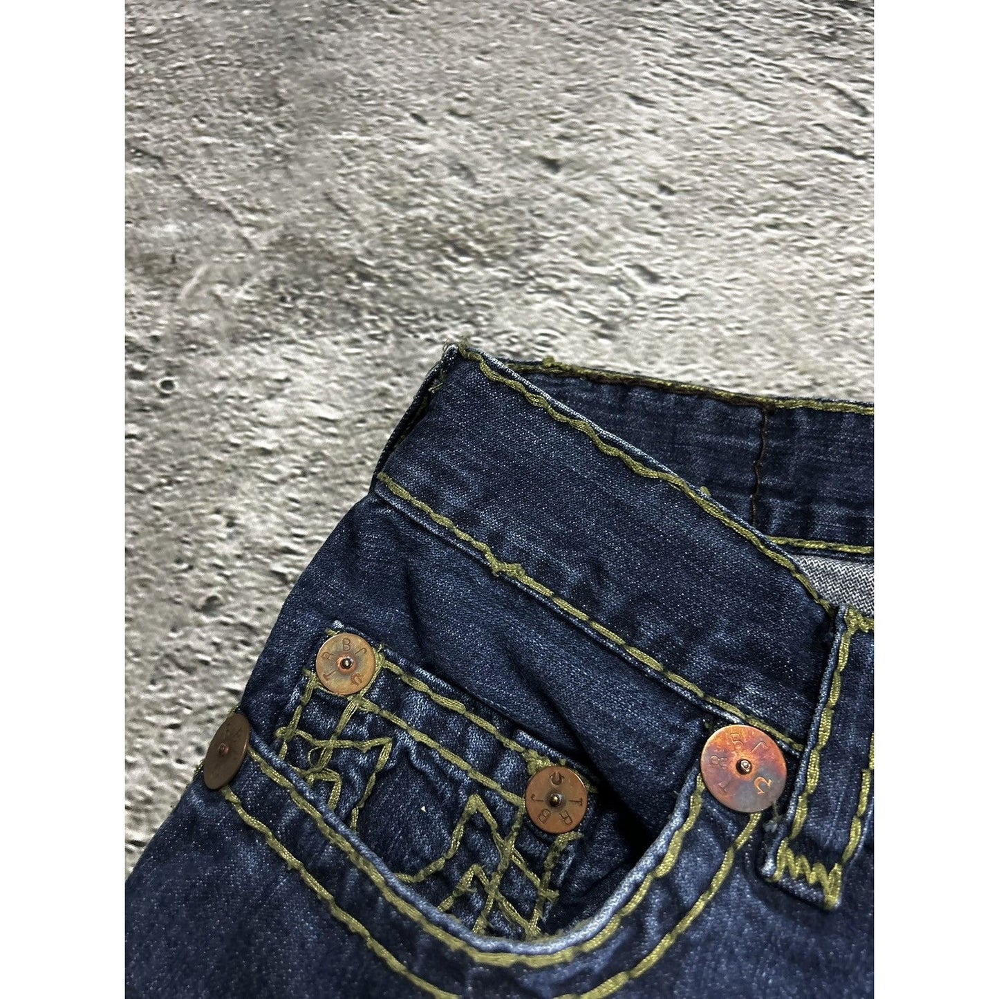 True Religion vintage jeans navy thick stitching khaki Y2K