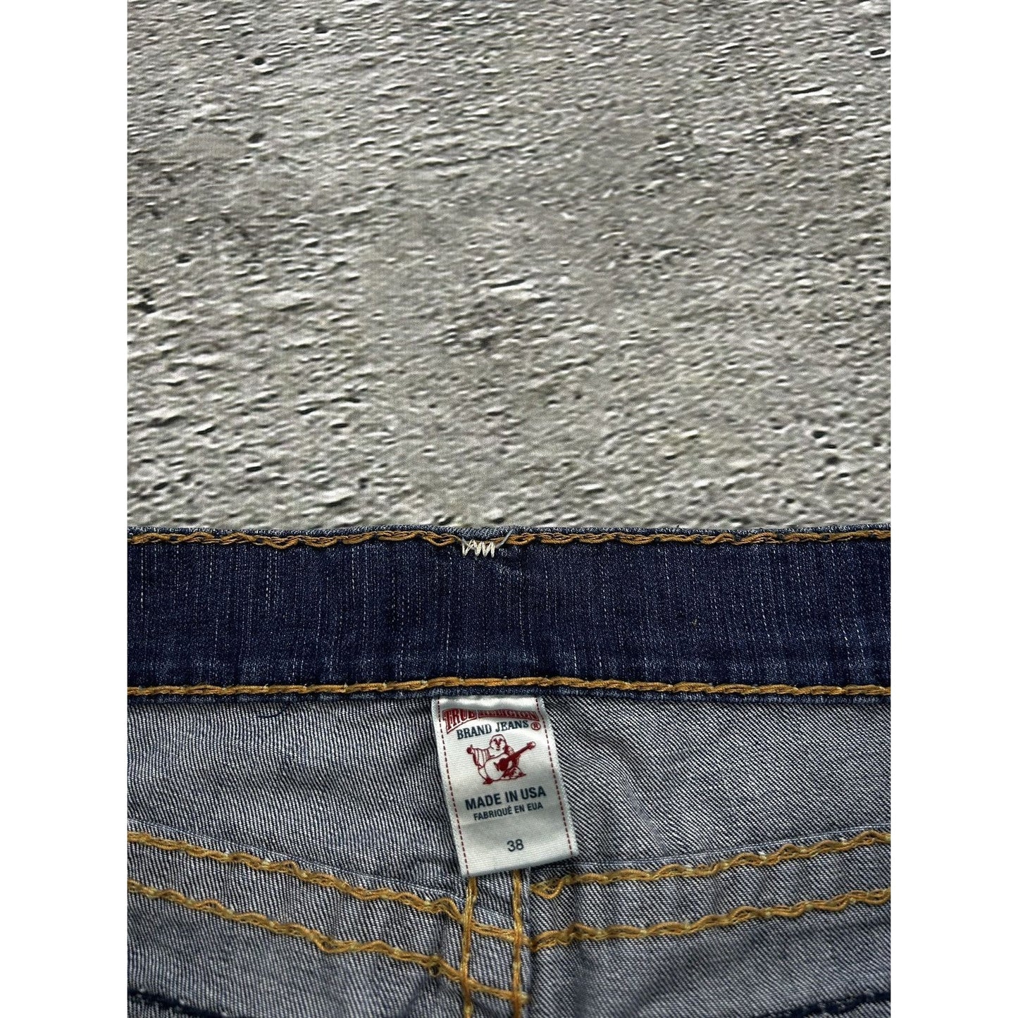 True Religion navy jeans white thick stitching Y2K