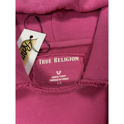 True Religion hoodie pink big logo white horseshoe vintage