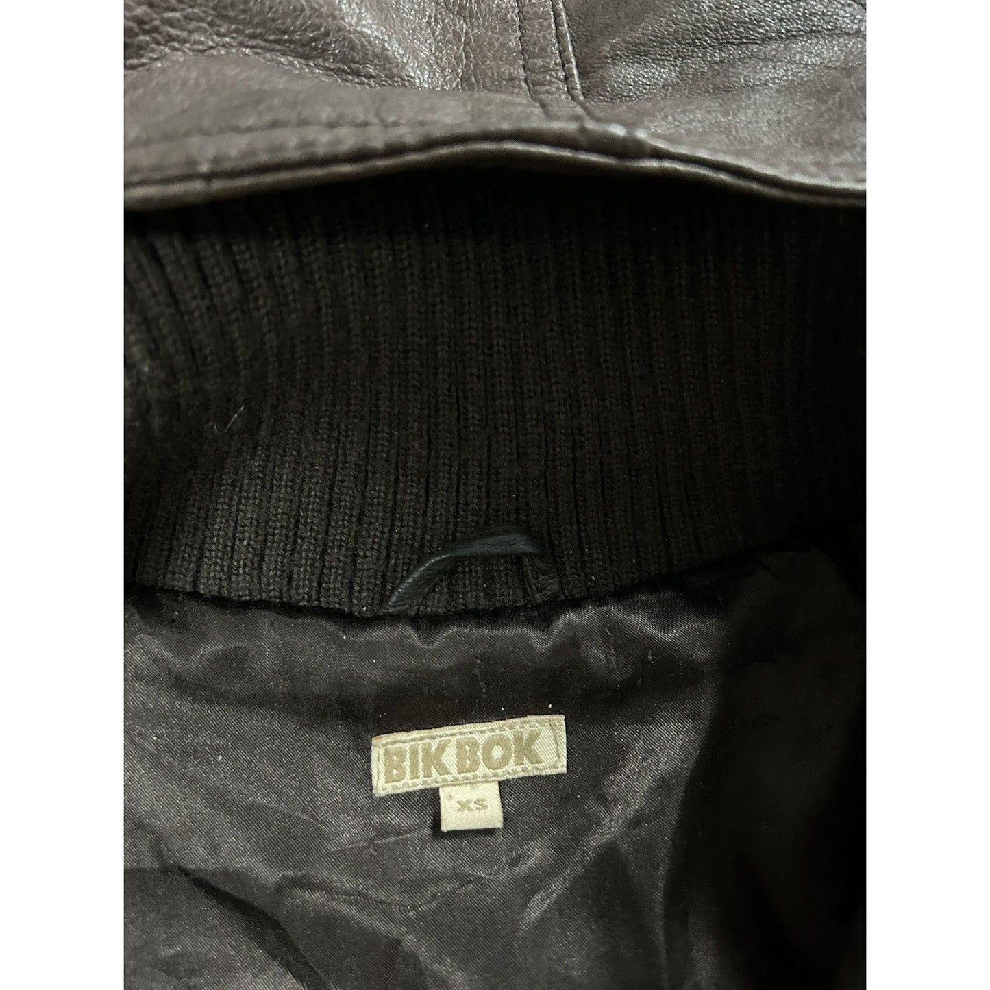Bikbok brown vintage leather jacket hooded