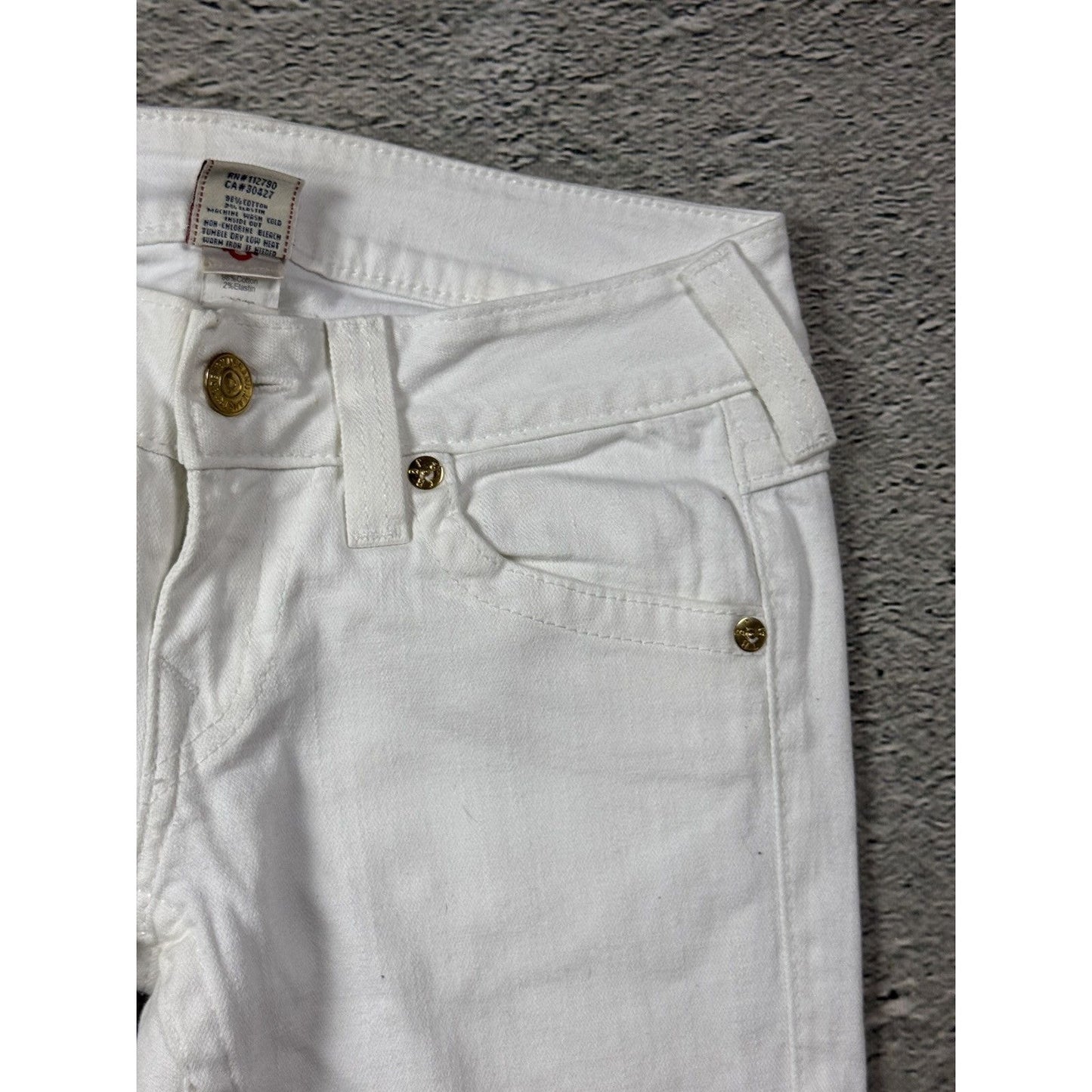 True Religion white jeans flared bootcut stitching Joey gold