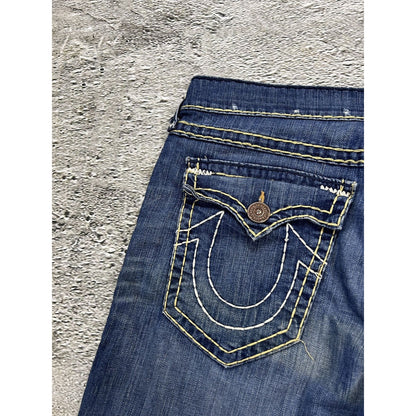 True Religion navy jeans white thick stitching Y2K