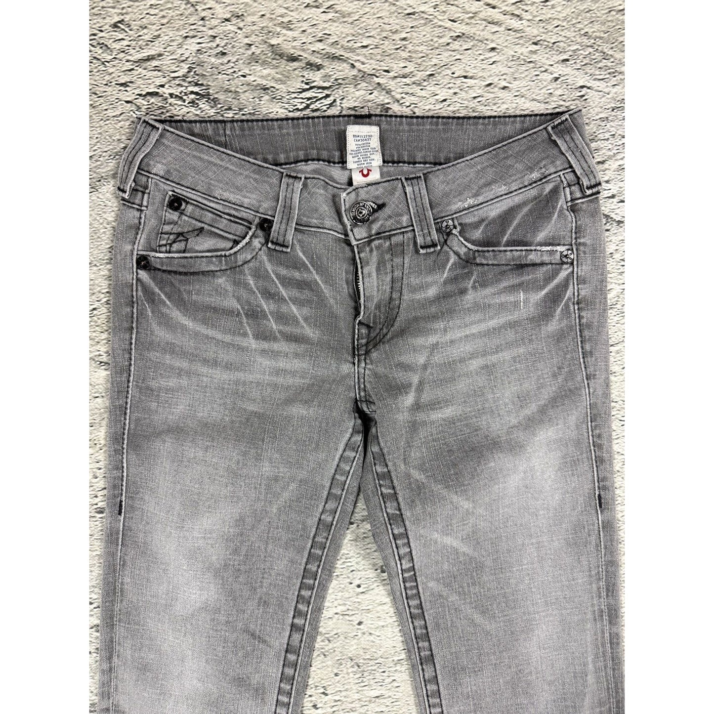 True Religion jeans grey black thick stitching flared Billy